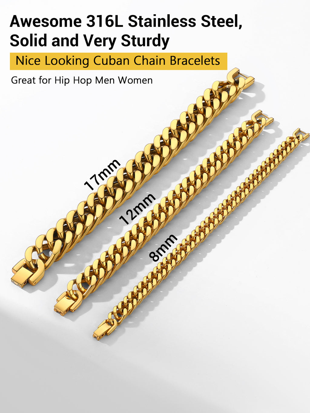 Men Stainless Steel 17Mm Cuban Chain Bracelets Hip Pop Chunky Franco Gold Plated Chain Bracelet 7.5 Inch Chains Jewelry Birthday Teen Graduation Father'S Day Gifts