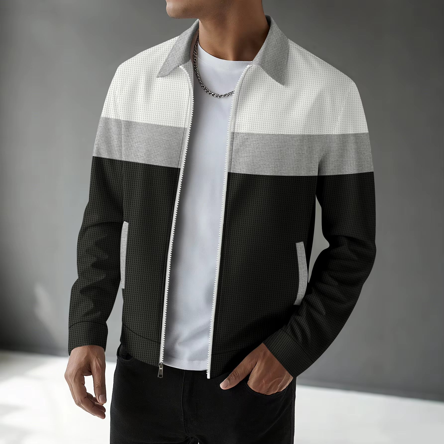 New Spring-Autumn Men'S Casual Jacket - High-Quality Comfortable Waffle - Men'S Lapel Zipper Fashion Sporty Slim-Fit Coat