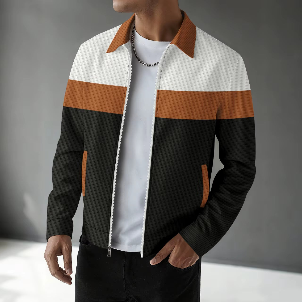 New Spring-Autumn Men'S Casual Jacket - High-Quality Comfortable Waffle - Men'S Lapel Zipper Fashion Sporty Slim-Fit Coat