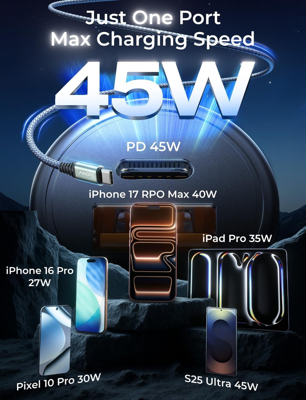 67.5W for Iphone 17 Car Charger USB C Fast Charge, PD 45W USB C Car Charger Adapter, All Metal Cigarette Lighter Adapter Fit Iphone 17 Pro 16 15 Pro Max Air Samsung S25 Android