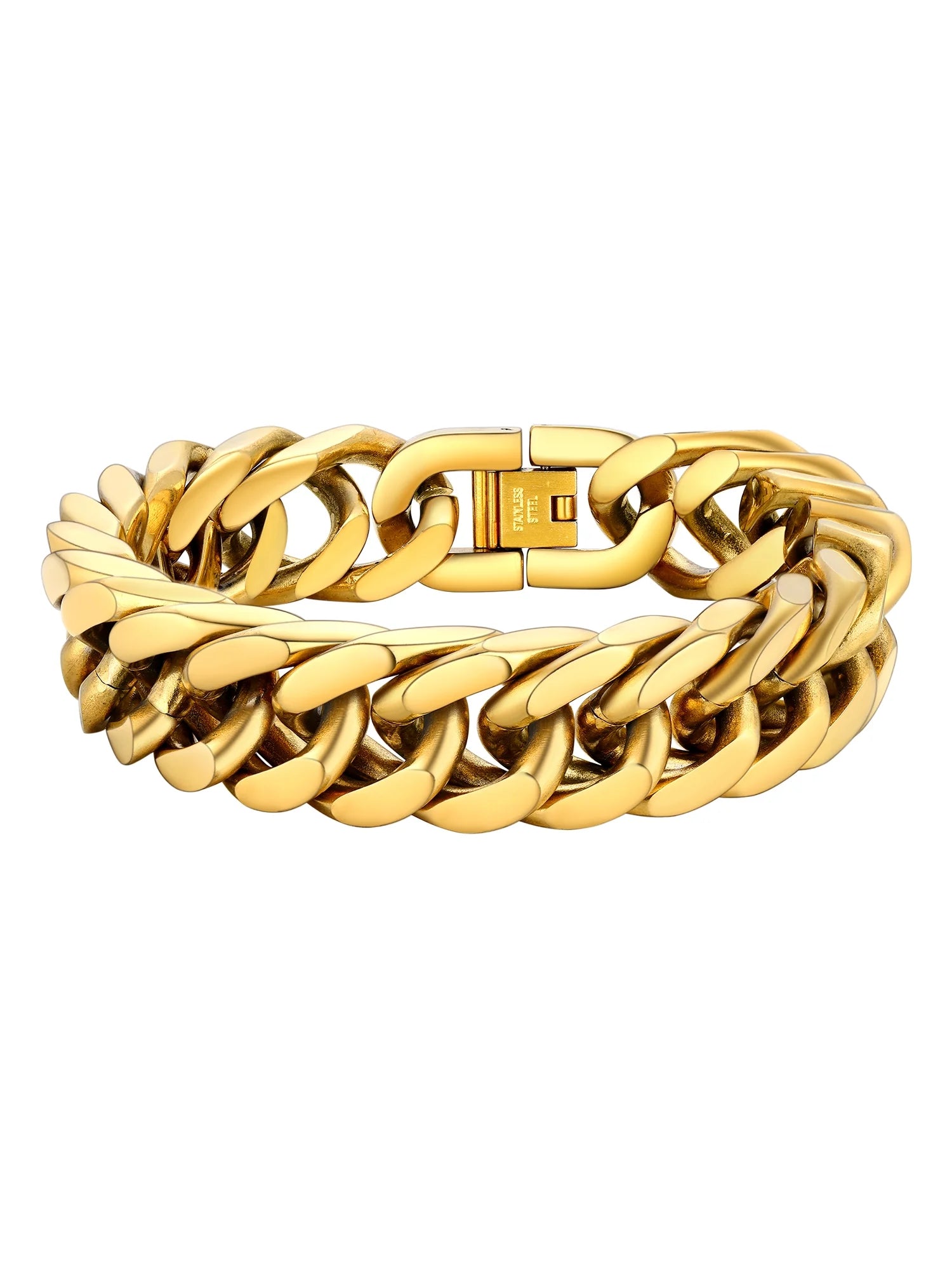 Men Stainless Steel 17Mm Cuban Chain Bracelets Hip Pop Chunky Franco Gold Plated Chain Bracelet 7.5 Inch Chains Jewelry Birthday Teen Graduation Father'S Day Gifts