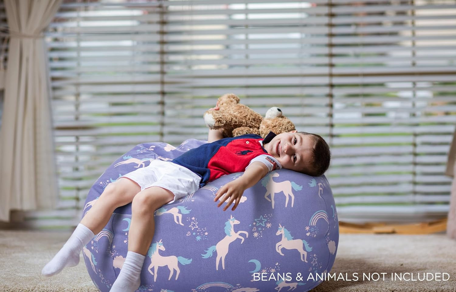 Stuffed Animal Storage Bean Bag, Unicorn Bean Bag Chair, Stuff 'N Sit for Kids, Medium 32"-Canvas Unicorn Blue