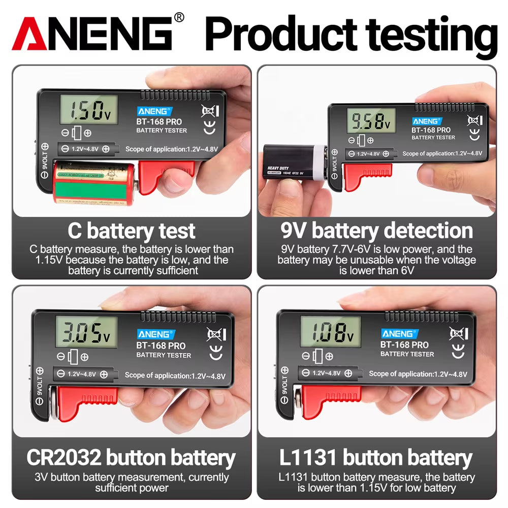 BT-168 PRO Digital Lithium Battery Capacity Tester Checkered Load Analyzer Display Check AAA AA Button Cell Universal Test