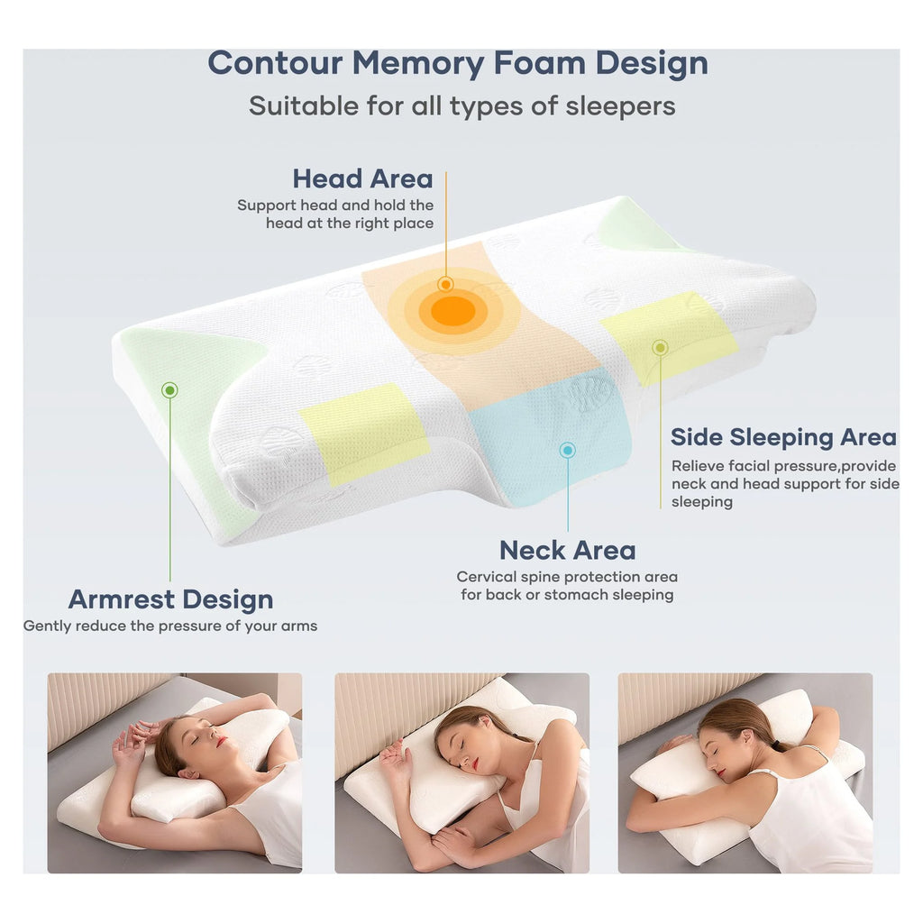Cervical Pillow Memory Foam Orthopedic Pillow for Neck Pain Sleeping Side, Back, Stomach Sleeper with Washable Pillowcase