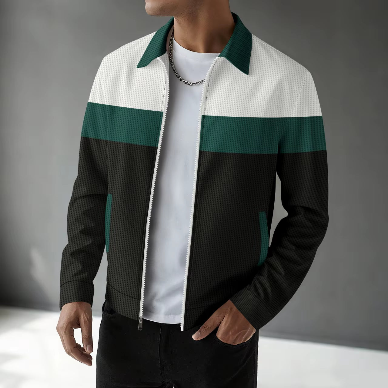 New Spring-Autumn Men'S Casual Jacket - High-Quality Comfortable Waffle - Men'S Lapel Zipper Fashion Sporty Slim-Fit Coat
