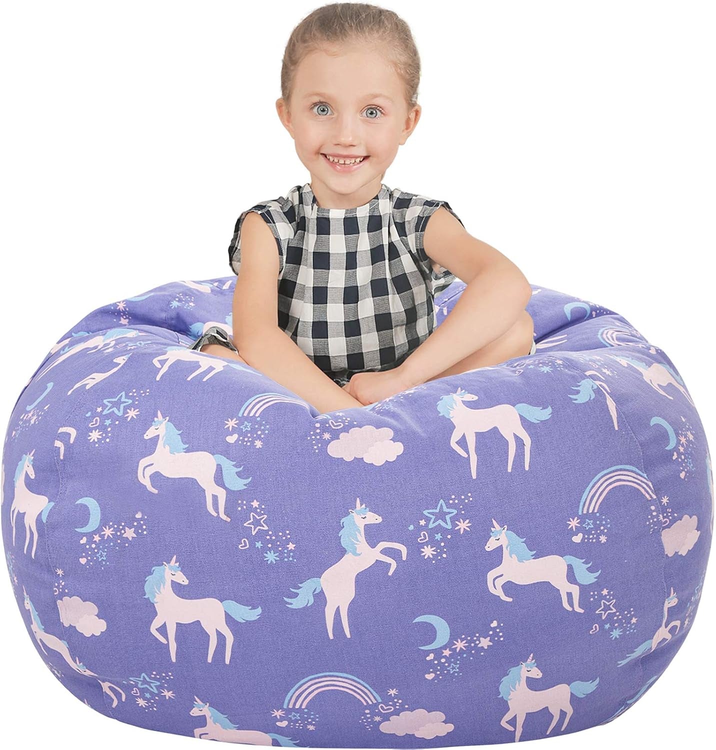 Stuffed Animal Storage Bean Bag, Unicorn Bean Bag Chair, Stuff 'N Sit for Kids, Medium 32"-Canvas Unicorn Blue